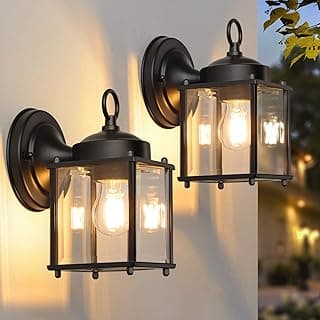 Outdoor Wall Lantern, Exterior Waterproof Wall Sconce Light Fixtures, Black Front Door Wall Lighting with Clear Beveled Glass Shade, 2 Pack