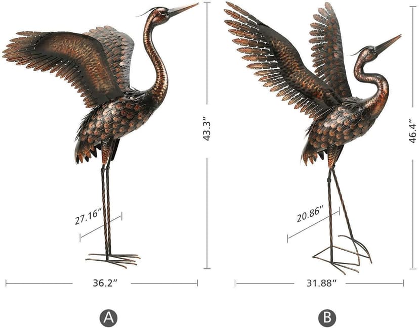 chisheen Garden Statue Outdoor Metal Heron Crane Yard Art Sculpture for Lawn Patio Backyard Decoration,46 inch (2-Pack)