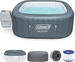 Coleman Hawaii AirJet Large Square 4 to 6 Person Inflatable Hot Tub Portable Outdoor Spa with 140 AirJets and EnergySense Cover, Grey