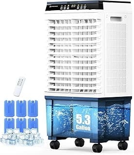 Air Choice Portable Evaporative Air Cooler, 1800 CFM Swamp Cooler with 6 Ice Box & 5.3 Gal Water Tank, 110° Swing, 3 Speeds, Upgraded Remote, 12H Timer, 3-in-1 Air Cooling Fan for Outdoor Indoor, Gray