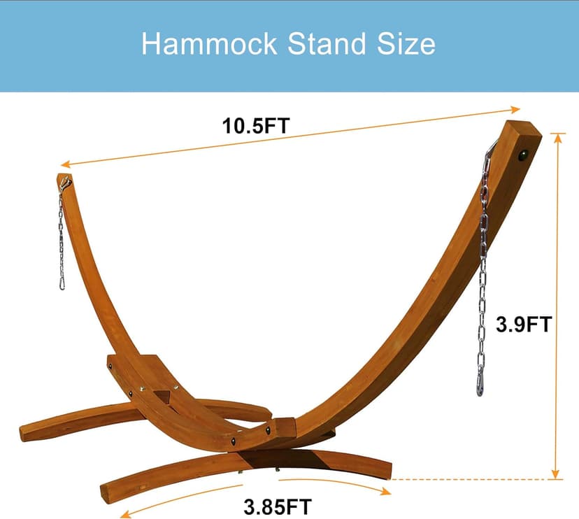 Lazy Daze Hammocks Cotton Fabric Spreader Bar Hammock and 10.5 Ft Wood Arc Hammock Stand Combo, for Indoor, Outdoor,Patio, Backyard, Khaki and Brown