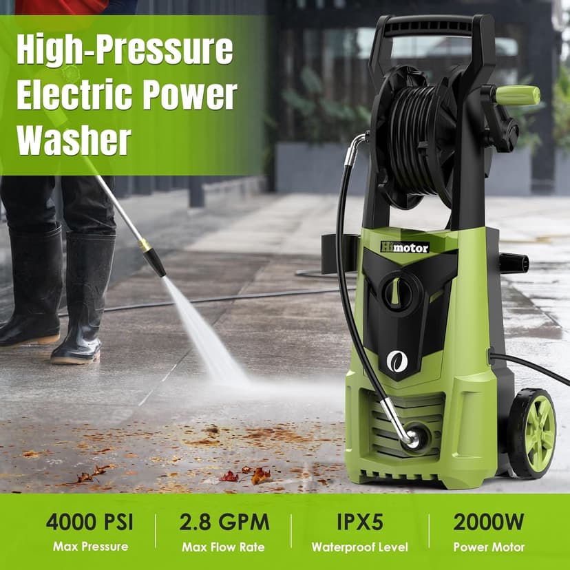 Pressure Washer, 4000PSI 2.8 GPM Power Washer with 35FT Power Cord and 26FT Hose, Electric Pressure Washer with 5 Nozzles & 500ml Foam Cannon, Cleaning for Cars, Home, Driveways, Yards, Pools