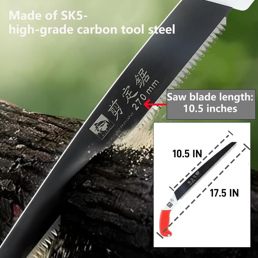 Medium Length japanese pull saw with Super Sharp Teeth,Thickened SK5 Steel,for Home Pruning, Logging, Landscaping,Three Sided Grinding,10.5"