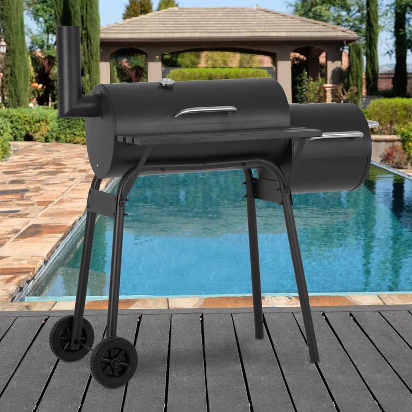 43-inch Charcoal Outdoor BBQ Grill - Portable Camping Grill for 6-10 People, Offset Smoker, Braised Roast, Patio and Backyard Picnic Grill