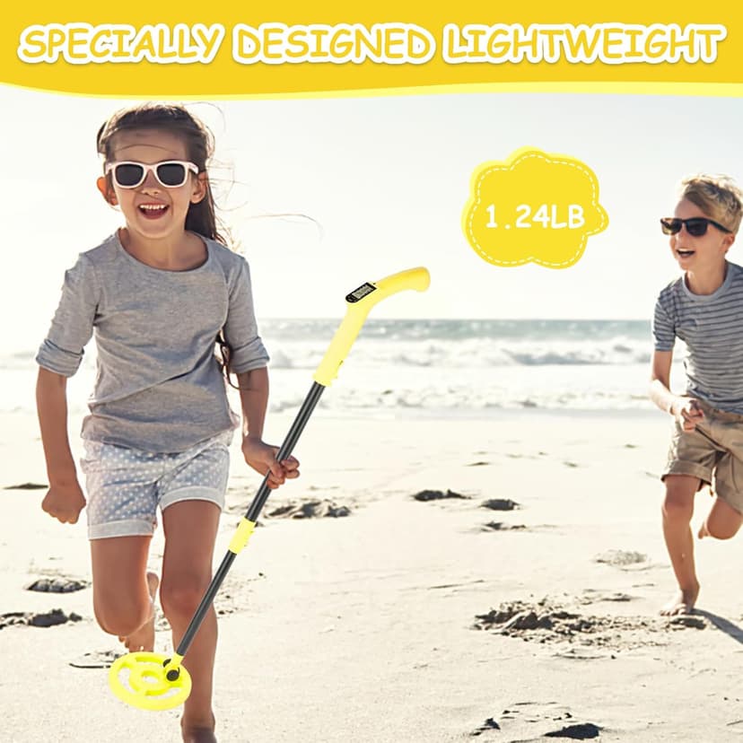 OMMO Metal Detector, Adjustable 27.5”-37.8” Metal Detector for Kids with Intuitive LCD Display, Lightweight Kids Metal Detectors with 6” Search Coil for Exploration Outdoor