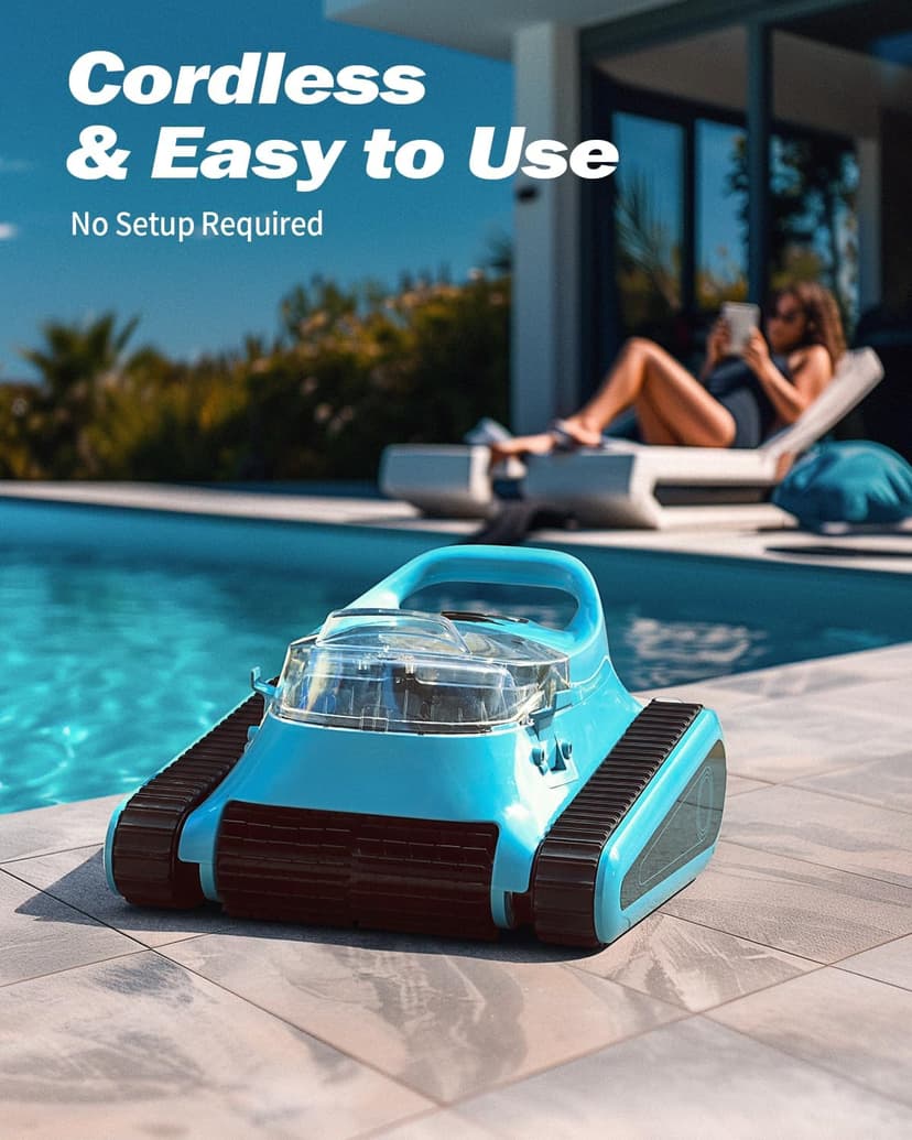 2025 Upgraded HISION Cordless Robotic Pool Cleaner with Wall-Climbing & Waterline Cleaning, 180W Brushless Motor Powerful Suction, 150-Min Runtime for In-Ground & Above Ground Pools up to 2000 Sq.Ft