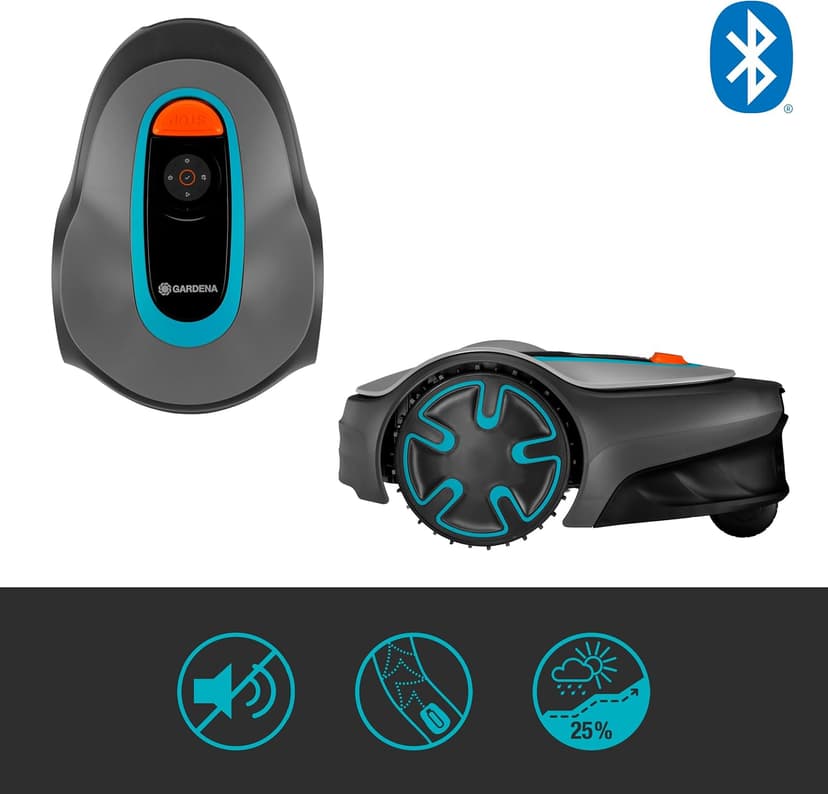 GARDENA 15201-20 SILENO Minimo - Automatic Robotic Lawn Mower with Bluetooth app, Boundary Wire - for lawns up to 2700 Sq Ft, Made in Europe, Grey