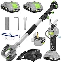 2 In 1 Pole Pruning Shears Cordless (2025 Upgraded), Electric Pruning Shears with LCD Display,1.5-2 Inch Cutting Diameter Pole Pruners for Tree Trimming, with 2 Pack 2.0Ah Batteries and Goggles