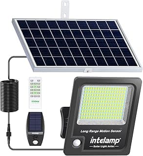 intelamp Solar Flood Lights Outdoor Waterproof, Linkable 12000mAh 3000LM Motion Sensor Floodlight with Remote Countrol Sensor Case 16.4Ft Cable, Dusk to Dawn Lighting Lamp for Street Outside House