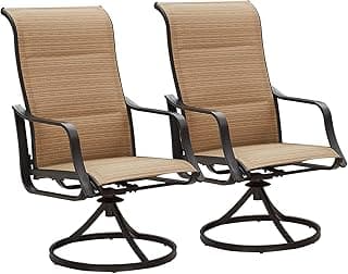 Patio Dining Chairs Textilene High Back Outdoor Swivel Rocker Set with All Weather Frame (Beige,Set of 2)