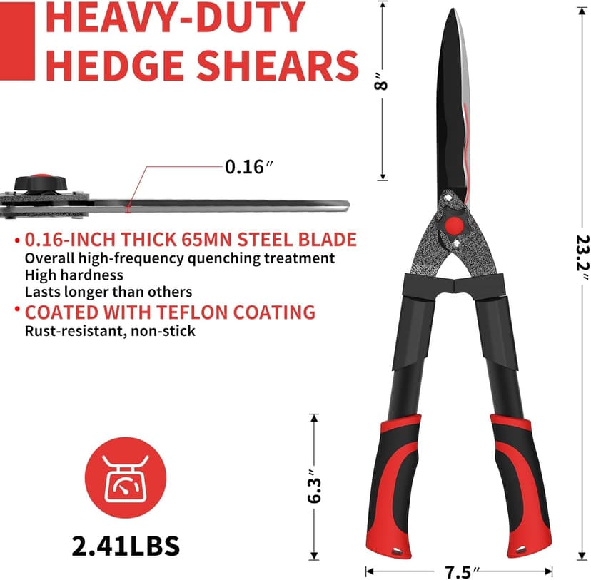 GARTOL 23-inch Garden Hedge Shears Clippers, Lightweight Manual Hedge Trimmer with Ergonomic Comfort Handles, High Carbon Steel Blade for Bush Cutting, Trimming & Shaping Decorative Shrubs & Borders