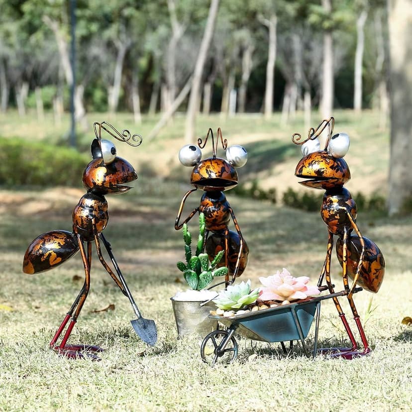 Tooarts Metal Ant Garden Decor Sculpture Home Patio Lawn Yard Indoor Outdoor Statue Ornament with Removable Bucket