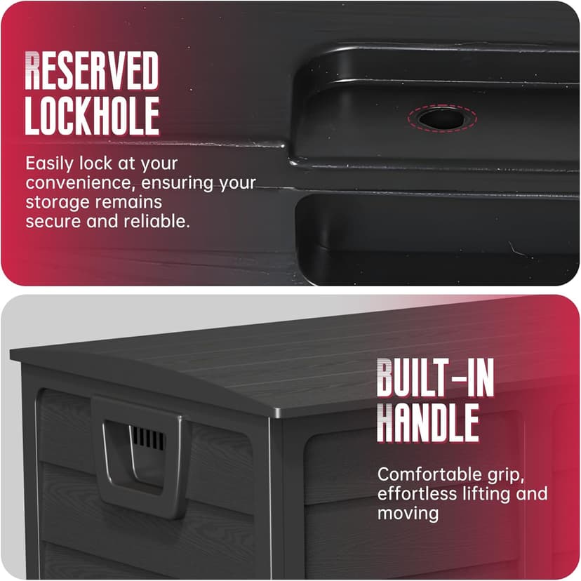 Oakcloud 75 Gallon Resin Deck Box - Waterproof Outdoor Indoor Storage Container for Patio, Garden, Pool Tools, Black