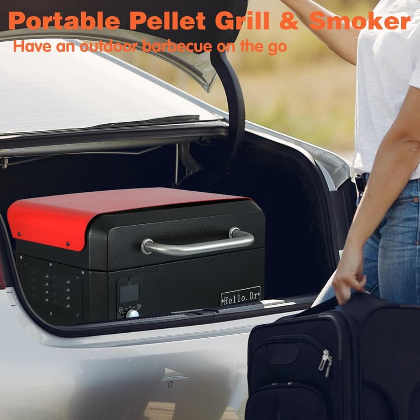 Portable Wood Pellet Grill and Smoker,Electric Outdoor 8 in 1 Tabletop Grills for RV Camping Tailgating RV Cooking BBQ, Intelligent Temperature Control and Superheated Steam Technology,Red