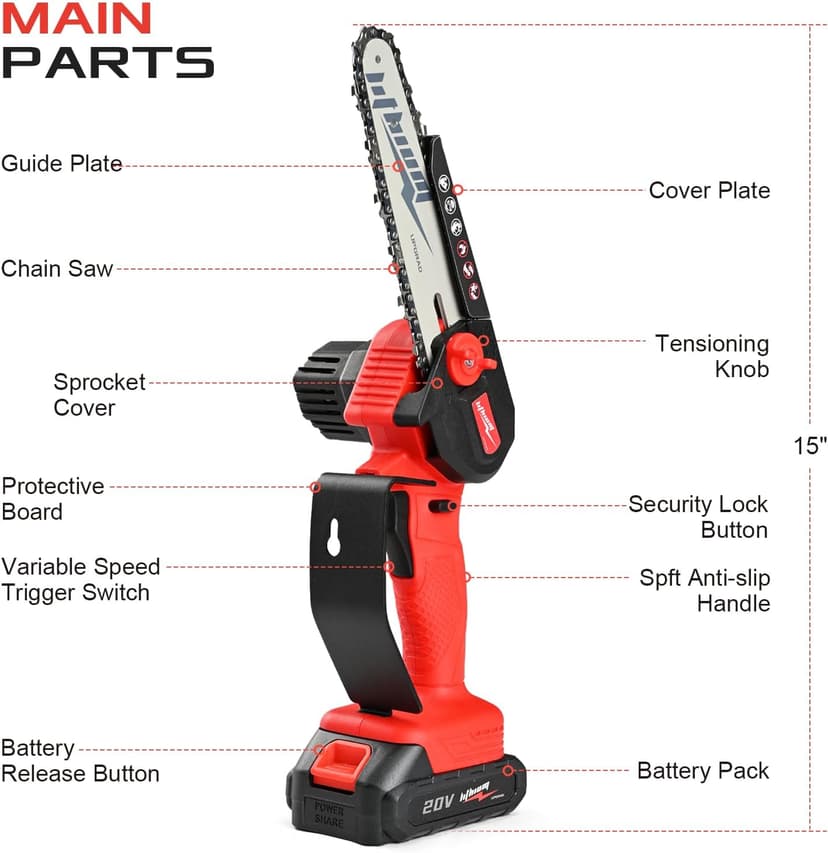 Mini Chainsaw Cordless, 6 Inch Portable Electric Chainsaw, One-Hand Handheld Small Chain Saw for Cutting Wood Trimming and Woodworking- Mini Chain Saw Battery Powered with 2 Batteries