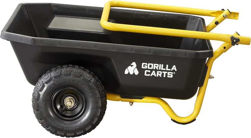 Gorilla Carts GCR-4 Poly Dump Cart, 2-Wheel Garden Wagon with Foldable Handle, 4 cu ft, 300 lb. Capacity, Black/Yellow