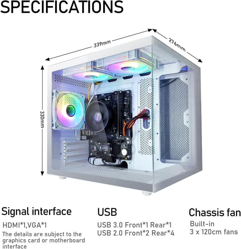 Pre Built Gaming PC RTX 4060 8G AMD Ryzen7 5700X(8Cores 3.4G UP to 4.6G) 1T SSD 32G RAM WI-FI 6 VR Business Desktop Computer White 4K