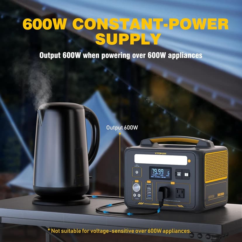 VTOMAN Jump 600X Portable Power Station, LFP Battery Powered Generator with 2x 600W AC Outlets (Surge 1200W), 4x USB ports, 3x DC Output for Outdoor Camping, Vehicle Emergency, Electric Backup