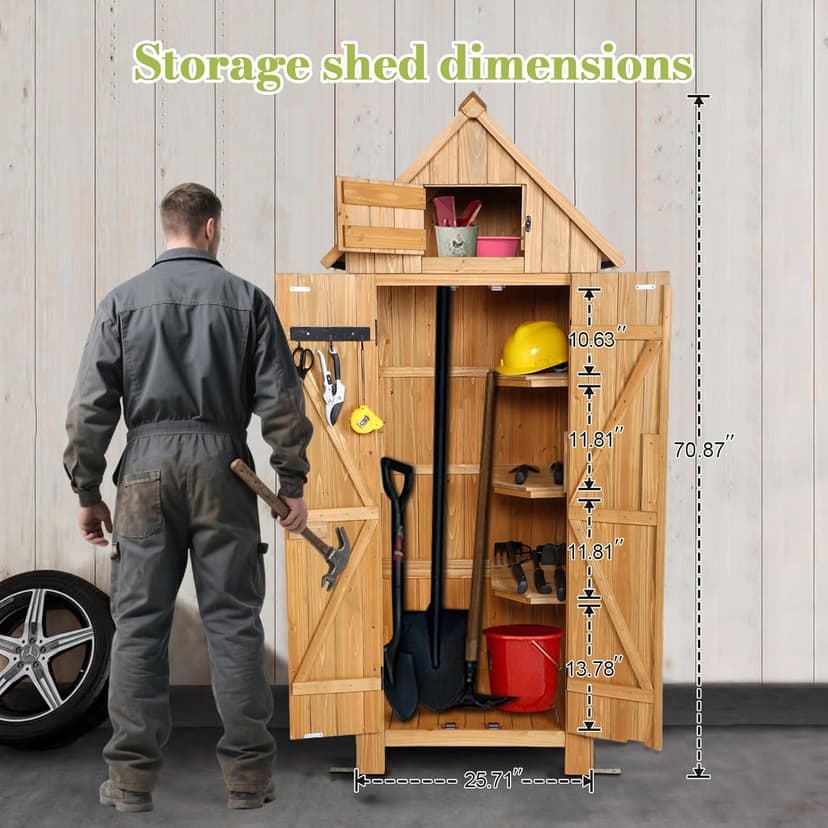 Wooden Outdoor Storage Shed with Double Doors,70” Tall Waterproof Storage Shed with Lock,Sheds & Outdoor Storage with Windproof Tipping for Deck,Backyard Garden and Yard
