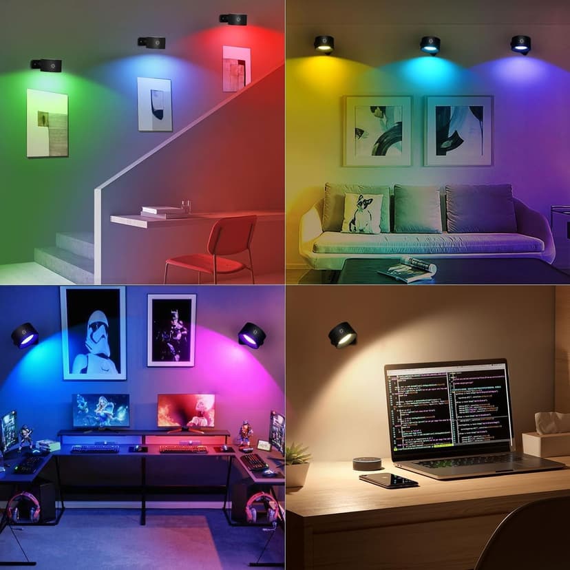 Lightess Smart LED Wall Sconces Set of 2, Dimmable Wall Mounted Lamp with 3 Lighting & RGB & Ambiance Mode, APP & Touch Control, Rechargeable Battery Operated Wall Light for Reading Bedside