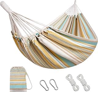Brazilian Hammock with Tree Straps - Cotton Hammocks Portable Hammock with Carry Bag for Backyard, Porch, Outdoor and Indoor Use Yellow & Green