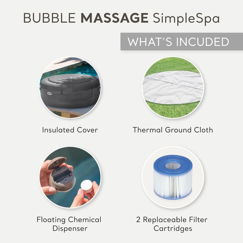 INTEX SimpleSpa Inflatable Hot Tub, 6 Person Bubble Massage Spa with Built-in Pump and Energy Efficient Cover
