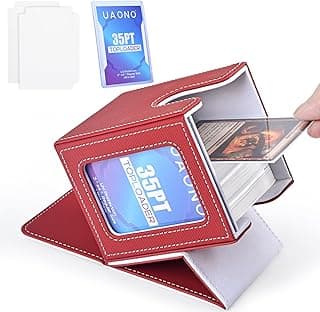 Card Deck Box with MTG Commander Display, Deck Case Holds 100+ Double-Sleeved Cards, Storage Box Fits TCG/PTCG/Sports Card with 2 Dividers, 1 Toploader (Red, White)