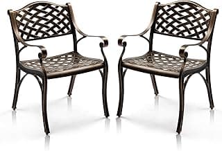 VINGLI Outdoor Dining Chairs Set of 2, Cast Aluminum Patio Chairs, All-Weather Aluminum Outdoor Chairs Patio Furniture for Porch, Bistro, Backyard and Balcony Bronze