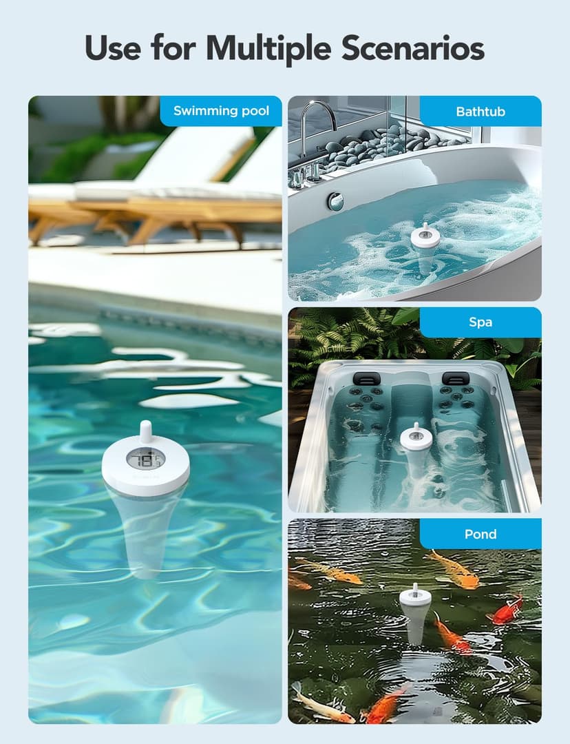 GoveeLife Smart Pool Thermometer with WiFi Gateway, Digital Swimming Water Thermometer Temperature Monitor with IPX7 Waterproof, Remote App Notification Alert for Ice Bath Tub, Fishbowl, Pond, Hot Tub