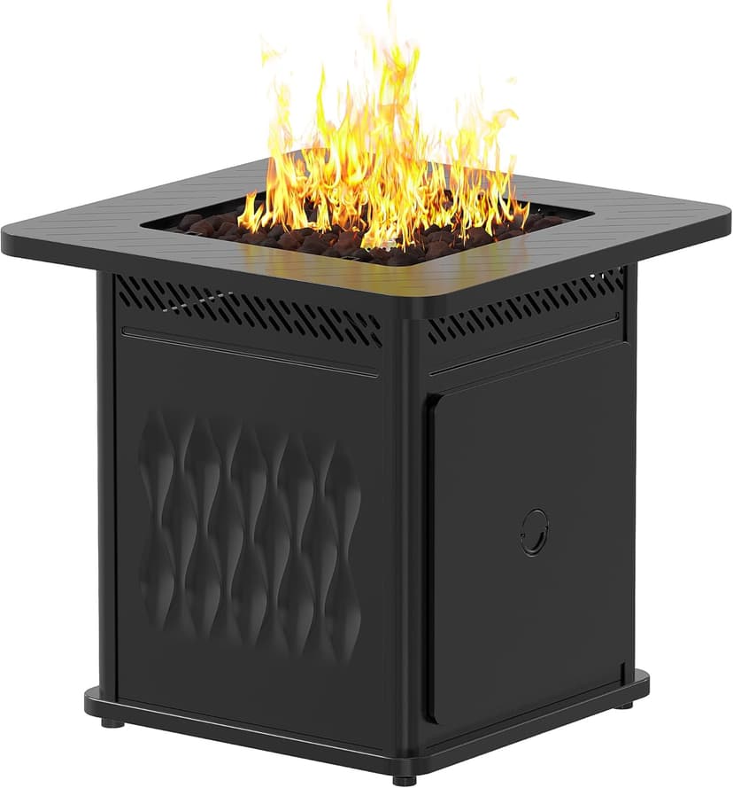 EAST OAK 28'' Propane Fire Pit Table, 50,000 BTU Steel Gas FirePit for Outdoor, Outside Patio Deck and Garden, CSA Certified Fire Table with Magnetic Lid, Cover-Storage Basket and Lava Rock , Black