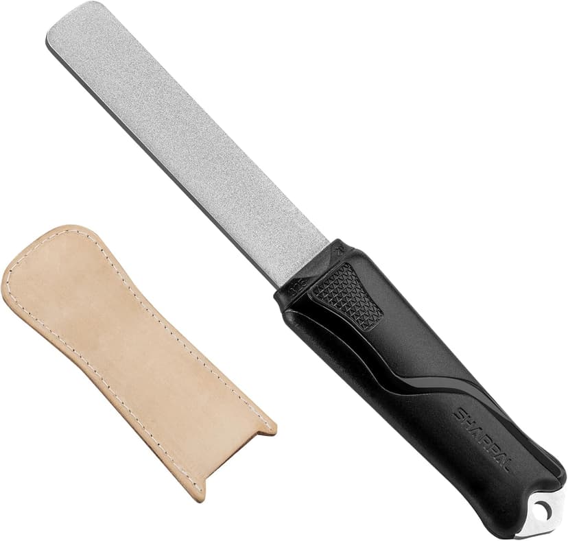 SHARPAL 127N Dual-Grit Diamond Sharpening Stone File Garden Tool Knife Sharpener with Leather Strop Coarse 325 / Extra Fine 1200 Grit for Lawn Mower Blade, Axe, Hatchet, Hedge Shears, Chisels, Drills