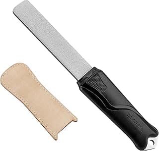 SHARPAL 127N Dual-Grit Diamond Sharpening Stone File Garden Tool Knife Sharpener with Leather Strop Coarse 325 / Extra Fine 1200 Grit for Lawn Mower Blade, Axe, Hatchet, Hedge Shears, Chisels, Drills
