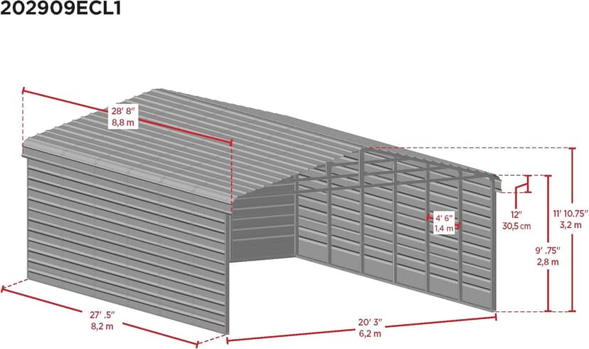 Arrow 20x29x9 3 Sided Carport Eggshell