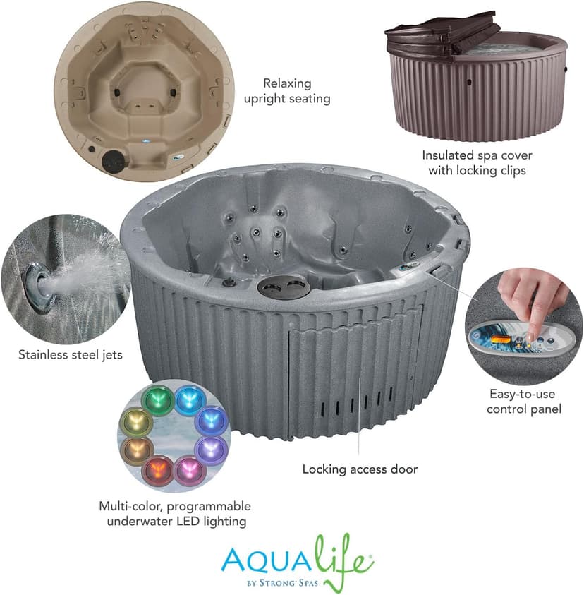 Outback Hot Tub, Fits 6 People, Standard Outlet Compatible, 20 Massage Jets, Cover Included, Made in USA, Aqualife by Strong Spas