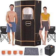 WOOMER 2 Person Sauna, Portable Sauna Box for Home with Folding Chair, Foot Massager and 3L 1000W Sauna Steamer, Spacious Steam Sauna Tent with 4 Windows, Home SPA Relaxation, 42.5" x 42.5" x 71"
