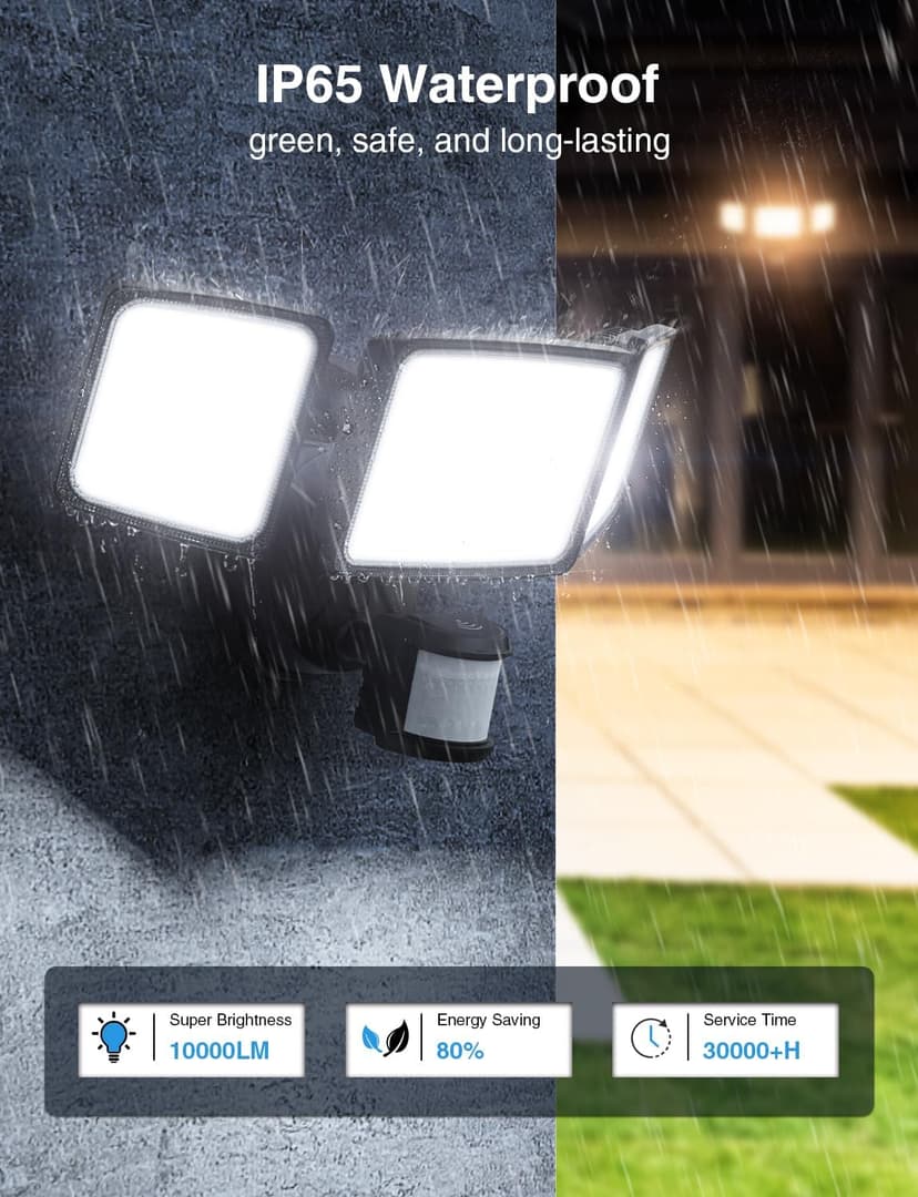 Onforu 100W Smart LED Security Lights Motion Sensor Outdoor 9000LM, 2500K-6500K, WiFi Alexa Flood Light APP Control, Motion Detector with Adjustable 3 Head, IP65 Wall Light for Yard (Black)