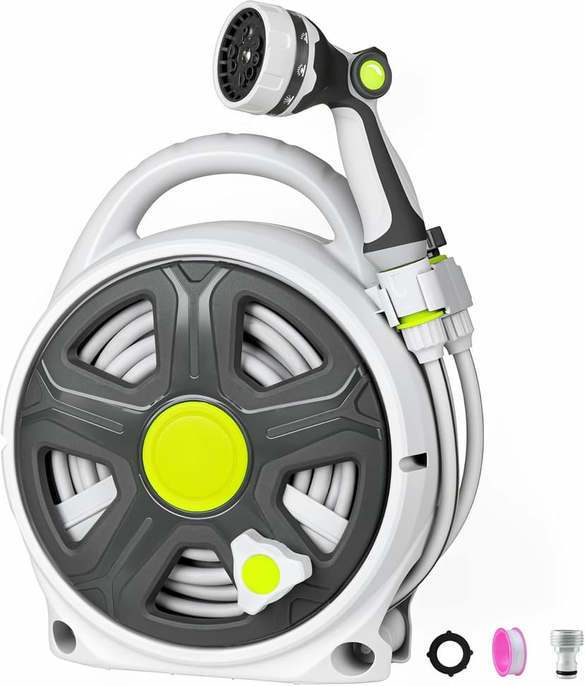 Retractable Garden Hose Reel, 65FT Heavy Duty Hose With 10 Spray Patterns - Leakproof, Durable & Compact Design for Garden Watering, Car Washing, Pet