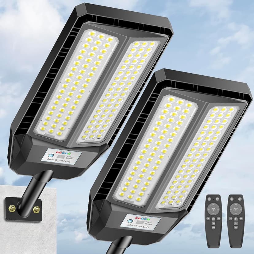 5000W Solar Lights Outdoor - 6500K LED Solar Street Lights Outdoor, Dusk to Dawn, IP66 Waterproof Solar Flood Lights with Motion Sensor and Remote Control for Yard, Patio, 2 Pack