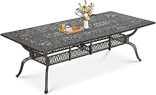 MEETWARM Outdoor 94.5" Rectangle Patio Dining Table, All Weather Cast Aluminum Large Patio Furniture Table Fits for 8-10 Person with 2" Umbrella Hole for Garden Backyard Lawn, Dark Bronze