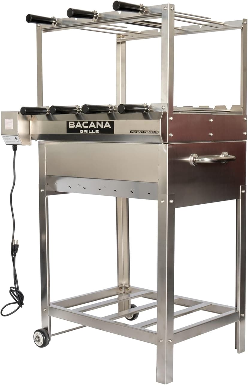 All-in-One Brazilian BBQ Grill - 7 skewers - Churrasco - Multi Rotisserie - Stainless Steel - Portable Wood Fire & Charcoal Gaucho Churrasqueira Chicken Grill