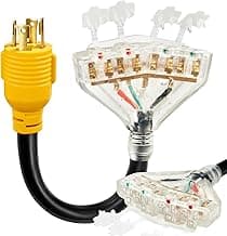 30 Amp to 20 Amp 110 Generator RV Adapter Cord, NEMA L14-30P to 4X 5-15R/5-20R Generator Distribution Adapter 4 Prong 30 Amp to 15 Amp/20Amp with Lighted End STW 10 AGW 1FT