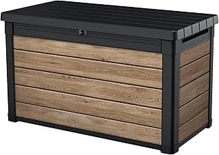 Keter Signature Collection 100 Gallon Resin Deck Box Organization and Storage Box for Patio Outdoor Cushions, Throw Pillows, Garden Tools and Pool Supplies, Ashwood