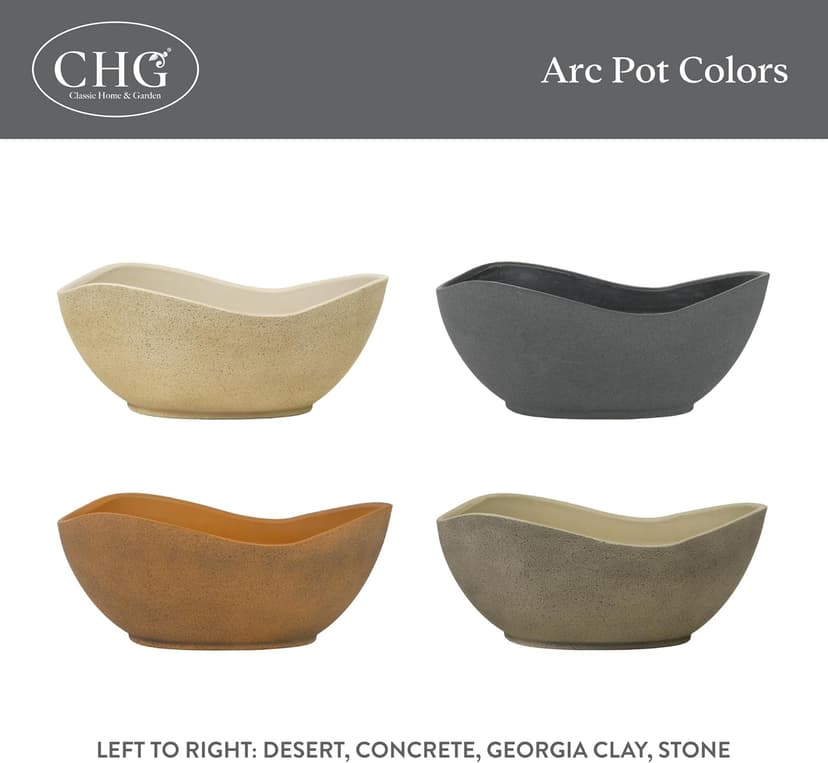 Classic Home and Garden Arc Unique Planter Bowl w/Drain Plug - UV Resistant Shallow Planter - Modern Plant Pot for Herbs (12” Georgia Clay)