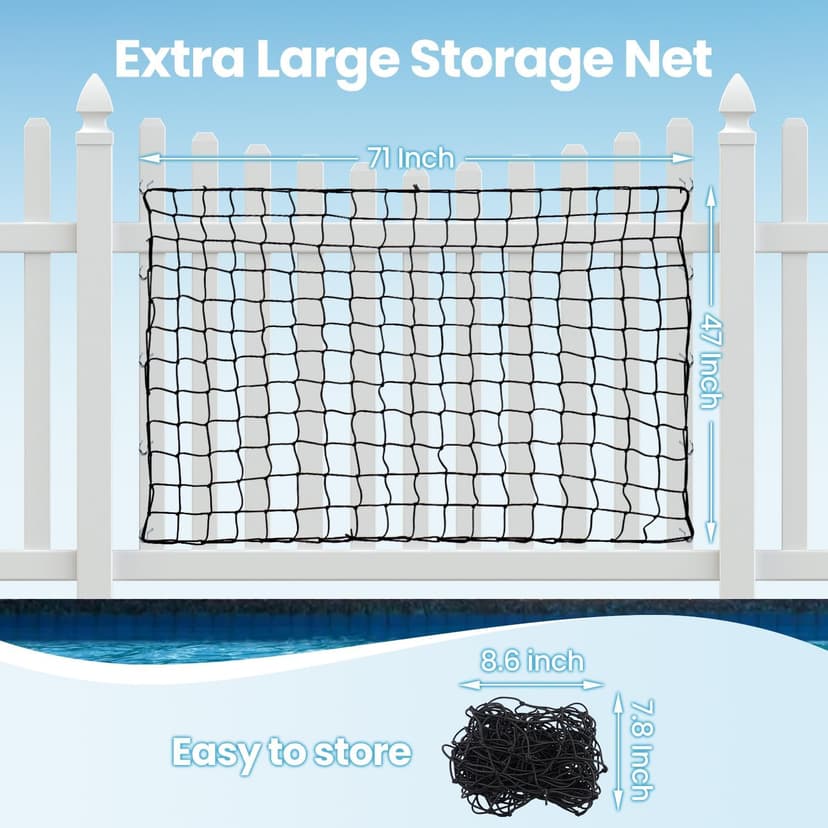 Pool Toy Float Storage Net - 71*47 Inch Extra Large Elastic Mesh Fence Net with 20 Hooks Outdoor Hanging Pool Storage Organizer for Pool Floats, Swim Rings, Balls, Inflatable Toys Pool Accessories