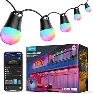Govee Smart Outdoor String Lights 2, 144ft Outdoor Lights with Dimmable Warm White LED Bulbs, 47 Scene Modes for Patio, Backyard, Balcony, IP65 Waterproof, Works with Alexa, App Control