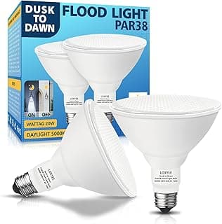 2 Pack LED PAR38 Dusk to Dawn Flood Light Bulbs Outdoor ，20W(200W Equivalent) E26 Base Flood Light Bulbs,5000K Daylight 1800 Lumens LED Flood Light for Outdoor Garden,Garage,Yards