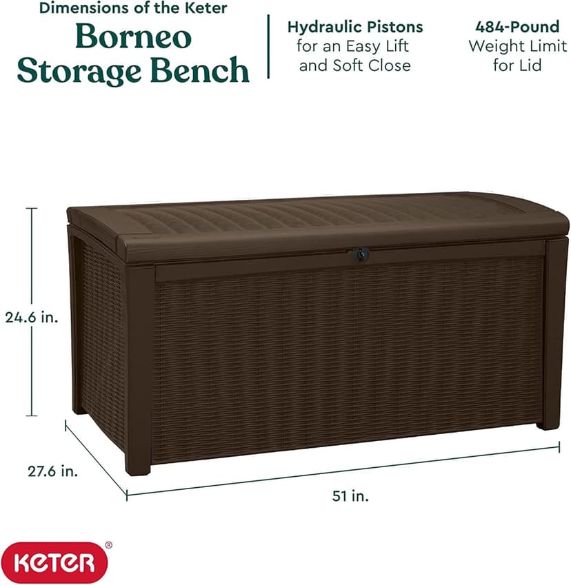 Keter Outdoor Storage Deck Box, 110 Gallon Waterproof Patio Bin, Borneo, Brown