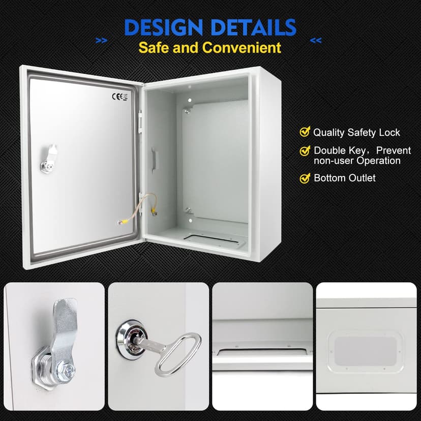 Outdoor Electrical Box, Steel Junction Box 16 x 12 x 8'', NEMA 4X Electrical Enclosure Box IP66 Waterproof & Dustproof, Universal Electrical Project Box with Lock & Mounting Plate
