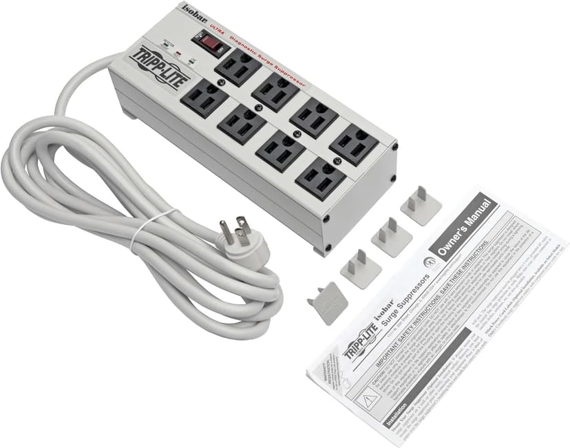 Tripp Lite Isobar 8 Outlet Surge Protector Power Strip, 25ft Long Cord, Right-Angle Plug, Metal, & $50,000 INSURANCE (ISOBAR825ULTRA) Gray