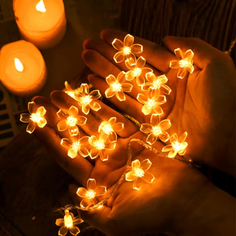 Fairy Flower String Lights Indoor Decorations, 33ft 100 LED Plug in Warm White Decorative Cute Cherry Blossom Floral Lamp for Tree Branch Vine Hanging, Christmas Garden Bedroom Wall Decor